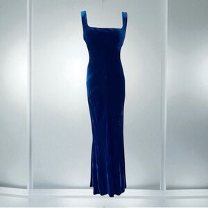 ALBERTA FERRETTI Runway Blue Velvet Silk Gown GALA Formal Size 6 ITALY